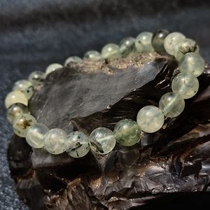 Green Prehnite gemstone beaded stretch bracelet #037